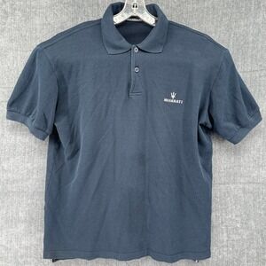 Vintage Maserati Polo Shirt Mens XL Navy Blue Embroidered Logo Luxury Italy
